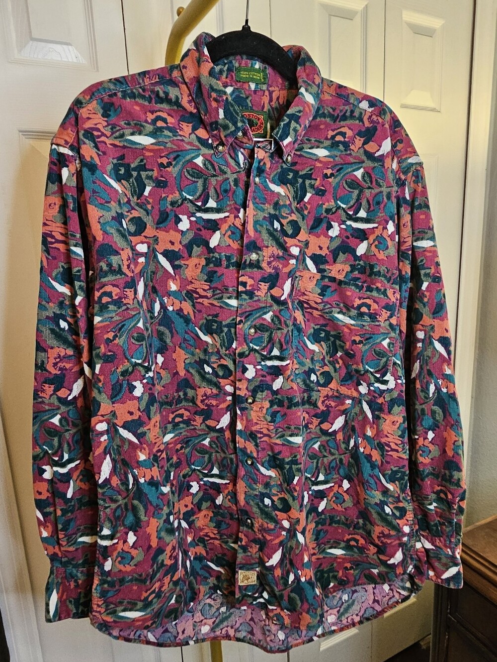 Vintage 90s Boston Traders Corduroy Abstract Floral Shirt 100% Cotton